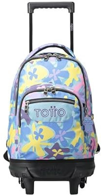 TOTTO Mochila escolar pequeña ruedas flores hawaianas - Resma TAMAÑO MEDIANO