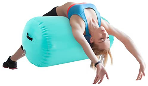 Air Roller, Inflatable Tumbling Mat Gymnastics Barrel, Back Handspring Trainer with Electric Pump for High-Performance Training, Gymnastics Practice, Schools, 23.6 * 39.4 in, Green