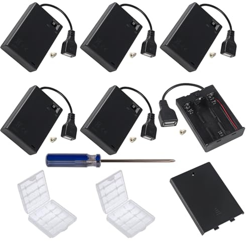 GTIWUNG 6 PCS 3AA Battery Holder USB Switch, 4.5V USB Female Socket 3 AA Battery Case Box Holder with Cover and On/Off Switch,Black