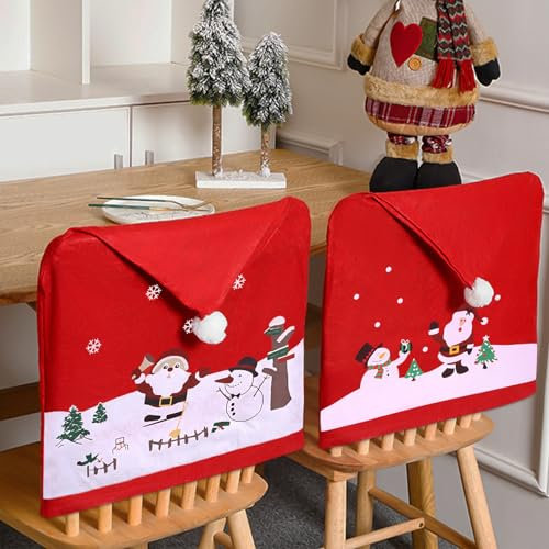 ZZXLOPEZ Fundas Sillas de Navidad, 6 Piezas Protectora de Sillas Comedor Ajustable Universal, Gorro Papa Noel Funda Silla, Decoraciones Navideñas para Cocina, Restaurante, Funda Sillas Comedor