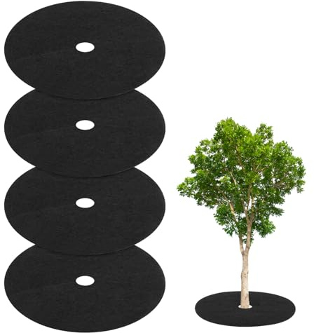 M METERXITY Lot de 4 Anneaux de Protection d'arbre en Non-Tissé, Couverture de 72 cm de Diamètre pour Protéger Les Arbres, Idéal pour Le Paillage des Arbres de Jardin(Noir Rond)