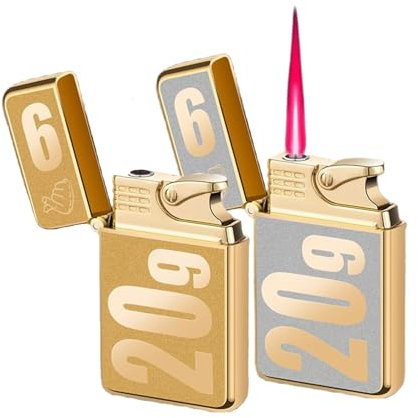 Confezione da 2 accendini tascabili a butano, ricaricabili, regolabili, a getto, a iniezione diretta, antivento, sicuri, classici accendini tascabili (senza butano), argento e oro