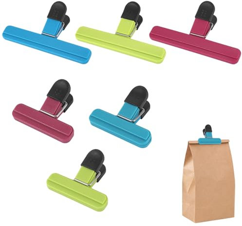 Satiskid 6Pcs Bag Clips for Food Storage, Reusable Multicoloured Food Sealing Clips for Snacks Coffee Chip Bags Home Kitchen Office Camping (2 Sizes)
