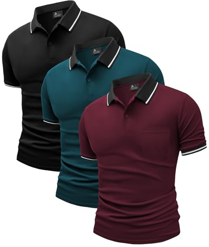 JACKETOWN Paquete de 3 polos de manga corta para hombre, ligeros, transpirables, para golf, casual, para adultos, paquete múltiple de camisetas de tenis