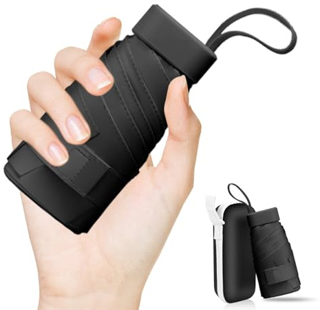 LENDOO Mini Ombrello Tascabile, Mini Ombrello Tascabile Anti UV UPF>50+ Ombrello con 6 nervature Pieghevole Rivestimento In Teflon 210T, Ombrello Da Sole/Pioggia, Portatile Leggero Compatto