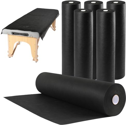 6 Rolls Disposable Bed Sheets 31 x 71 Massage Table Covers Non Woven Fabric Massage Bed Sheets Breathable Bed Cover for Spa Massage Beauty Tattoos Waxing Table (Black-300Pcs)
