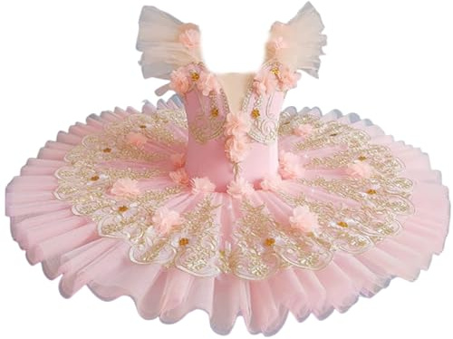 Flickor Tutu Balett Dansklänning Svanensjön Slingrem Broderi Gymnastikdräkt Tutu Kostym Tävlingsdräkt Träningsklänning(130cm)