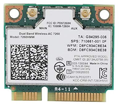 ASHATA Tarjeta WiFi, de Alta Velocidad 2.4GHz + 5GHz Universal PCI-E Wireless Bluetooth 4.0 Tarjeta WLAN, Mini Tarjeta inalámbrica de Red 867M para 7260AC / / Laptop PC