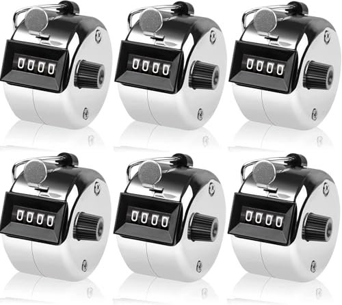 Foraineam 6er Pack Handzähler Klicker Schrittzähler Mechanische Zahler Counter Metall Manuelle Clicker mit Ringhalter, Silber