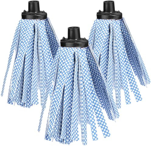com-four® 3X Wischmopp Ersatzkopf für 2 cm Gewinde, mit Synthetikstreifen, klassischer Ersatz-Wischmopp mit saugfähigen Wischstreifen, Wringmoppkopf