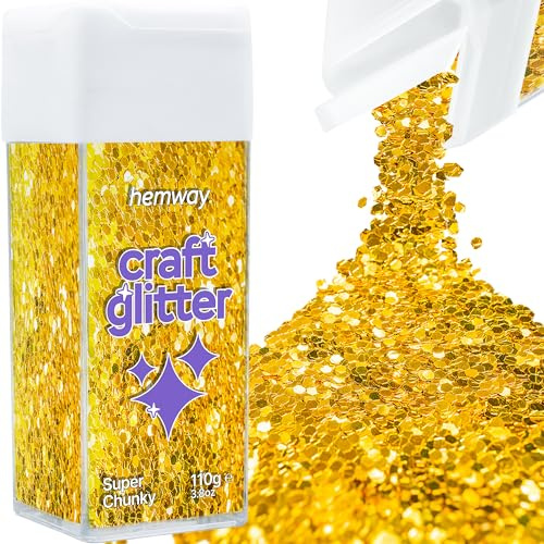 Hemway Craft Glitter Shaker Gold 110g Super Chunky | for Resin & Epoxy Crafts, Christmas Art Supplies, Nail, Body, Face, Eye, Festival, Crafting, Slime, Sparkle