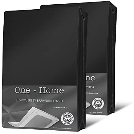 one-home 2er Set Jersey Spannbettlaken Spannbetttuch weich Heavy Baumwolle Rundumgummizug, Farbe:Schwarz, Größe:90x200 cm - 100x200 cm