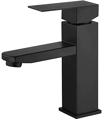 Mitigeur Lavabo Noir en Acier Inoxydable - Levier Unique pour Eau Chaude et Froide - Robinet Salle de Bain avec Tuyaux Inclus