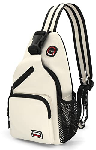 Sling Bag Brusttasche Rucksack Damen und Herren Oxford-Stoff Schulterrucksack Crossbody Bag Umhängetasche Sporttasche Casual Daypack für Outdoorsport, Reisen, Einkaufen (Weiß)