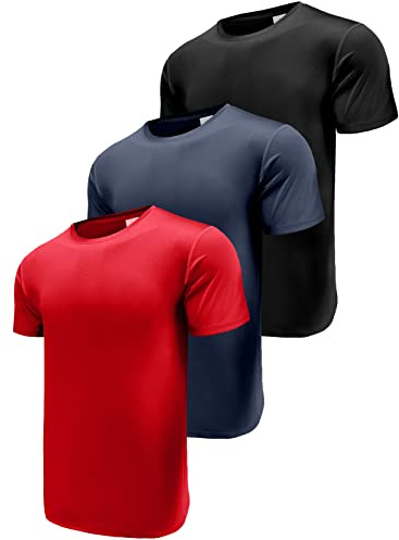 Boyzn Men's Pack of 3 Long-Sleeved T-Shirts, UPF 50+ UV Protection, Quick-Drying Functional Shirt, Running Shirts, Breathable Long Sleeve Sports Shirt, Pack of 3 black/navy/red (short sleeve), XL