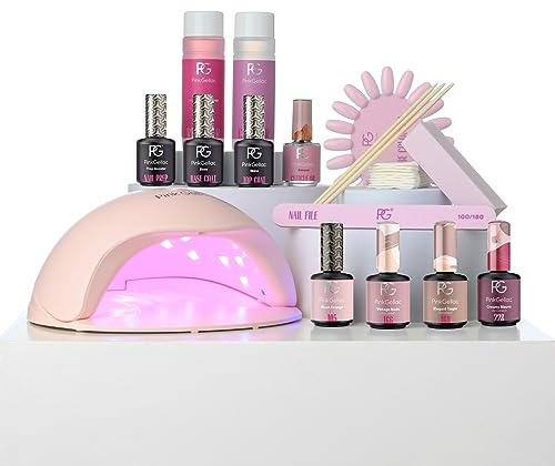 Pink Gellac Kit Vernis Semi Permanent - Manucure Kit Semi Permanent Complet avec Premium Lampe UV LED Rose, 4x Teintes Roses 15 ml, Top & Base Coat Gel UV, Dissolvant et Cleaner de Qualité Salon