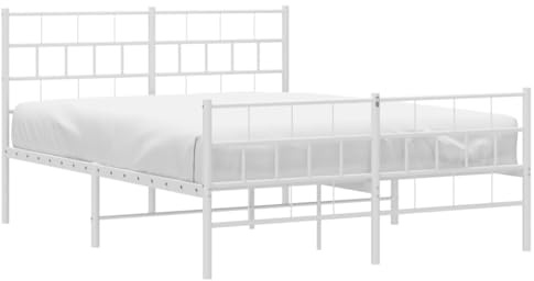 vidaXL Sängram med huvudgavel och fotgavel vit metall 120x190 cm, säng, metallsäng, metall sängram, sängar, metallsängar, metall sängramar, gästsäng