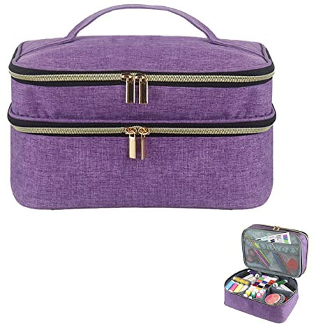 Bolsa de costura – Estuche de almacenamiento de costura – Organizador de cesta de costura de doble capa – Caja de costura grande – Organizador de herramientas de costura y almacenamiento – Caja de