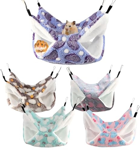 LEKEFETO Lot de 5 hamacs pour cochon d'Inde - Hamac pour animaux de compagnie - Hamac pour petits animaux - Doux et chaud - Double couche - Hamacs pour furets et rats