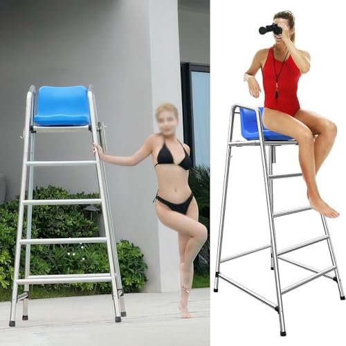 SAFWELAU Taburete Alto Escalera para Piscina Exterior Desmontable Acero Inoxidable Silla Salvavidas con Agujero para sombrilla, Silla Alta de Playa/Salvavidas para Exterior/Interior, 5.9 pies de Alto