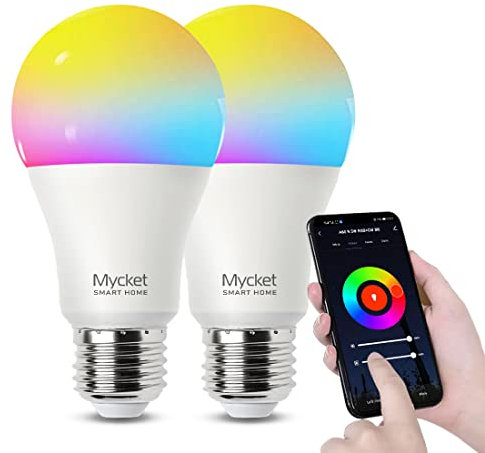 Mycket E27 WiFi Smart Bulb 9W LED Color Dimmable Light Equivalent Bulbs, RGBW Million Colors, Remote and Voice Control Timer Function Compatible with Alexa/Echo(2-Pack)