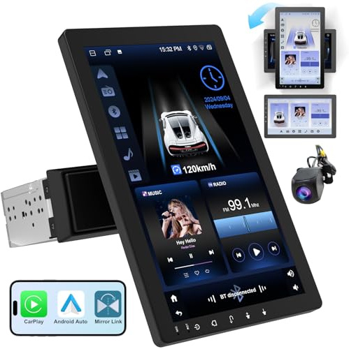 Haudio 10.1 Single DIN Car Stereo with Wireless Apple CarPlay & Android Auto, Android 13 Floating Touchscreen, Split Screen, Bluetooth, WiFi, Mirror Link, AHD Camera, 2GB+32GB