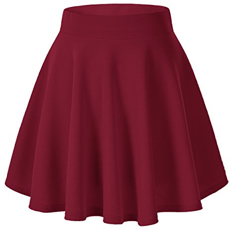 EXCHIC Mujeres Base Casual Cintura Elástica Bocina Mini Falda Elegante Línea A Tira hacia Arriba Patinaje Falda(M, Rojo Vino)