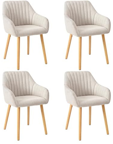 Goeurvant Armlehnenstuhl Esszimmerstuhl 4er Set Beige Holzbeine Polsterstuhl mit Armlehne Stühle Esszimmer Küchenstuhl Wohnzimmerstuhl aus Polyester