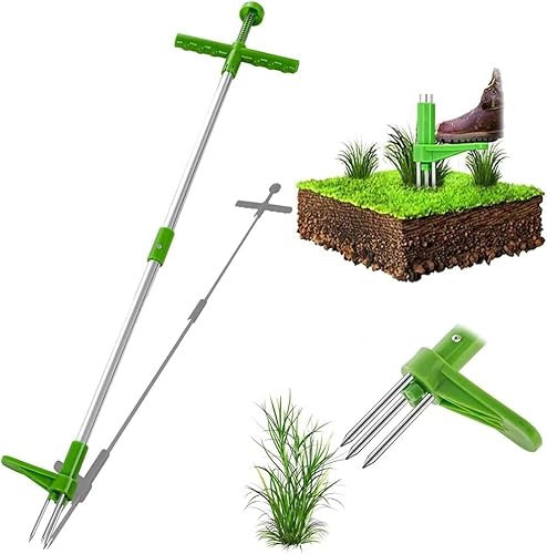 Extractor de malezas, herramienta manual de pie, extractor de malas hierbas con mango de acero y 3 garras, herramienta de jardín de césped, herramienta de extracción de raíces de malezas y recogedor