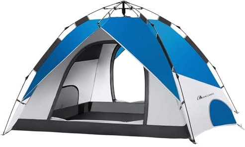 MOON LENCE Pop Up Tent 3-4 Person, 60s Instant Setup Camping Tent with 2 Doors, Water-Resistant & Windproof Dome Tent for Car Camping, Backyard, Traveling, Blue