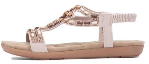 Lilley Womens Beige Beaded Strappy Slip On Sandal - Size 7 UK - Beige