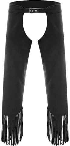 Runhomal Mens Faux Suede Cowboy Chaps Pants Cutout Tassel Adjustable Buckles Trousers Hippie Costume Black XL