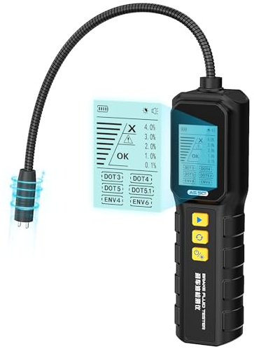 Testeur de liquide de frein, Testeur de Liquide de Frein avec Sonde Haute Sensibilité, écran Rétroéclairé HD, Testeur de Liquide de Frein pour Liquide de Frein DOT3, DOT4, DOT5, DOT5.1, ENV4, ENV6