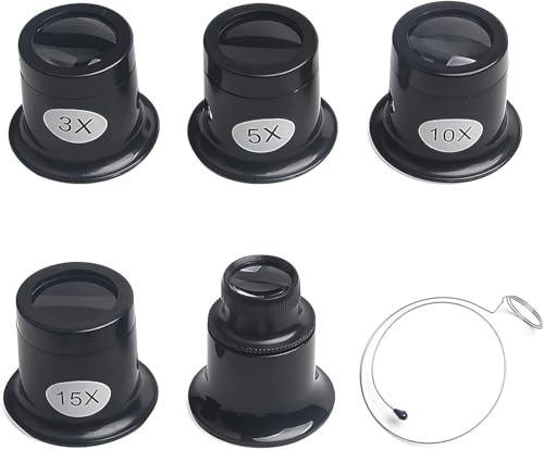 EHOENTROPY Lente di ingrandimento per orologiaio 3x/5x/10x/15x/20x con anello in acciaio, lente oculare per orologiaio, occhiali con lente di ingrandimento monoculare, lente d'ingrandimento per occhi