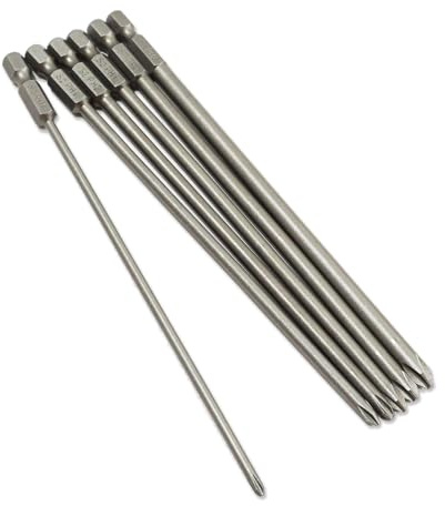Cacciavite a croce lungo, set di punte lunghe, 6 pezzi, punte magnetiche extra lunghe in acciaio S2, 150 mm, per cacciaviti elettrici manuali e trapani, con codolo esagonale da 1/4