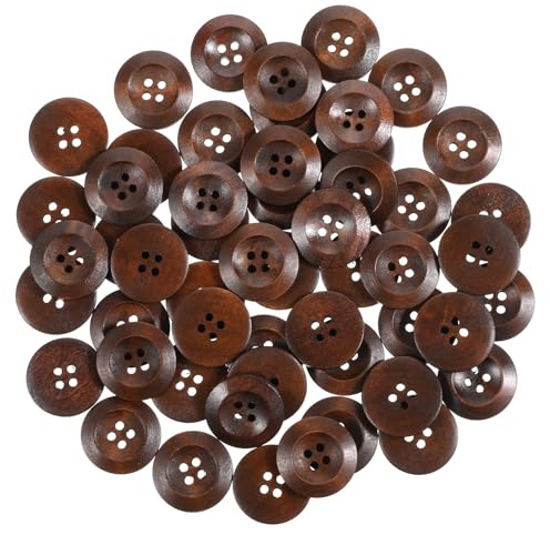 50 Pcs Classic Wooden Buttons, 25 mm (1 Inch) Small Natural Wood Brown Buttons 4 Hole Round Sewing Cardigans Knitting Handmade Button for Clothing, DIY Crafts, Jackets, Sewing Project Home Decoration