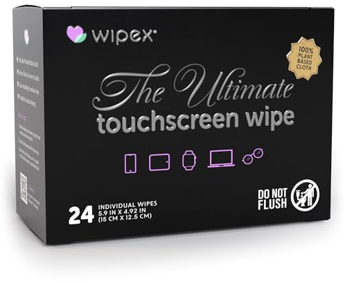 Wipex Car Screen Wipes for Electronics - 24 Individual Car Screen Cleaner Wipes - Plant-Based Touchscreen Cleaner Cloth for Dashboard Panels, Mobile Phone, Interior Car Cleaning Supplies (5.9x4.92)