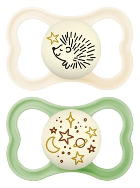MAM Supreme Baby Pacifier, Newborns 16+ Months, Developed with Orthodontists, Extra Air Flow for Sensitive Skin, Glows in The Dark, BPA-Free Silicone, Sterilizer Case, Pack of 2, Made in Europe