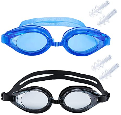 Kids Swimming Goggles 2 Pack - Silicone Waterproof Goggles for Girls and Boys With Clear Lenses and Adjustable Shoulder Straps