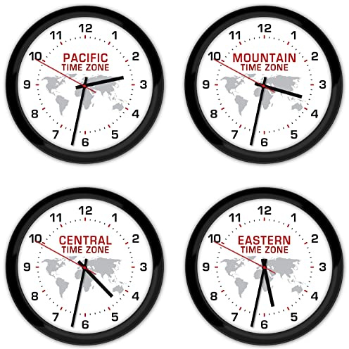 4 Time Zone Custom Wall Clocks - White, Black, World Globe Home Office Decor