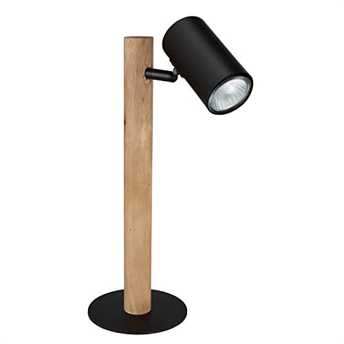 INNOVATE LED Tischlampe Holz | 35cm Tischleuchte Holz | GU10 Leselampe Spot | LED Schreibtischlampe Schwenkbar | Schreibtisch Bürolampe | Nachttischlampe drehbar | Tischampe 1 flammig