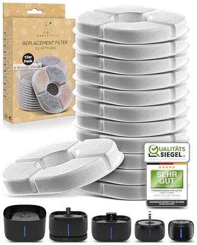 Pretty Paw Filter för Kattfontän Original Reservfilter 12-Pack | Kattfontän Reservfilter, Aktivt Kolfilter, Kompatibla med Alla Pretty Paw Dricksfontäner, Upp till 6 Månader
