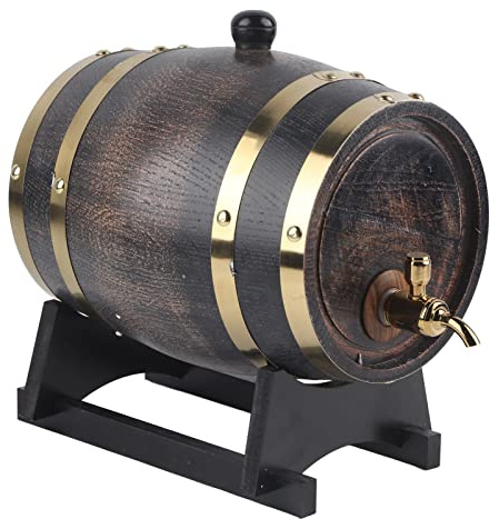 3L Oak Aging Barrel with 4 Brackets and Faucet, Wooden Whiskey Barrel, Red Wine Barrel for Home Brewer, Distiller, Cocktail Aging, Suitable for Whiskey, Beer, Wine, Bourbon, Tequila, Rum