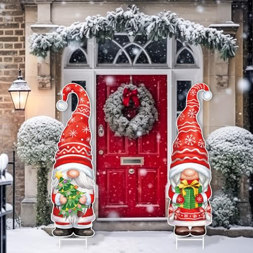 Gulfmew 2 decorazioni natalizie da cortile con gnomo con paletti, grandi decorazioni natalizie per prato nano, per vacanze invernali, esterni, cortile, giardino, prato, patio, 110 x 33 cm