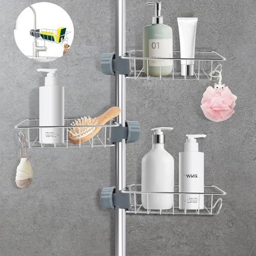 Porta Sapone per Doccia Senza Foratura,3 Ripiani Doccia per Asta Doccia in Acciaio Inox,Portasapone Cucina in Acciaio Inox 304,Antiruggine Portaoggetti Bagno,per Doccia per Asta Della Doccia 18mm-27mm