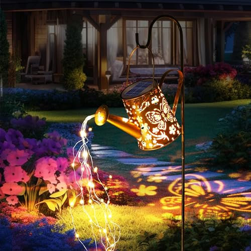 FLOWood Solarlampen für außen, Gartendeko für Draußen, Solarlampen Lichterkette Aussen, IP65 Wasserdicht Warmweiß Solarleuchten Garten für Hofweg, Balkon, Terrasse, Vintage Deko（Schmetterling）
