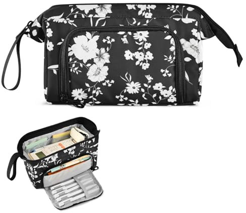FRODOTGV Federmäppchen mit großem Fassungsvermögen, mit Reißverschluss, mit Schlitz, Federmäppchen mit Reißverschluss, für Teenager, Mädchen, College, Schwarz / Weiß