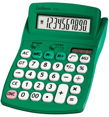 Lexibook - FRUITIES® Tischrechner mit neigbarem Display, 10-stellig, Grund- und erweiterte Funktionen, Große Tasten, Solar- und Batteriebetrieb, Grün, C210B