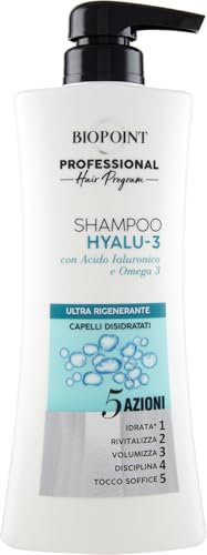 Biopoint Professional Hair Program - Shampoo Hyalu-3, Arricchito con Acido Ialuronico e Omega 3, Azione Ultra Rigenerante, per Capelli secchi e disidratati, 400ml