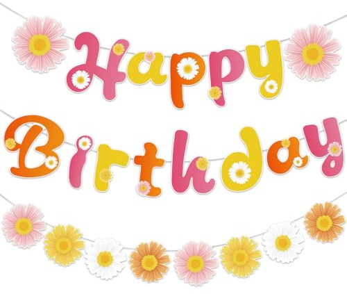 3 stycken tusenskönor grattis på födelsedagen-girlang, tusensköna, födelsedagsdekoration tusensköna, Happy Birthday-girlang för kvinnor, flickor, födelsedagsfester, vår girlang, Happy